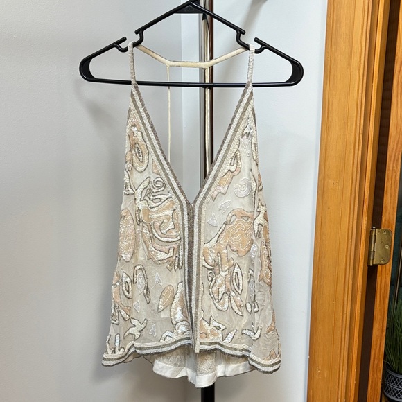Free People Cream and White Sequin Beaded Camisole - Picture 1 of 6